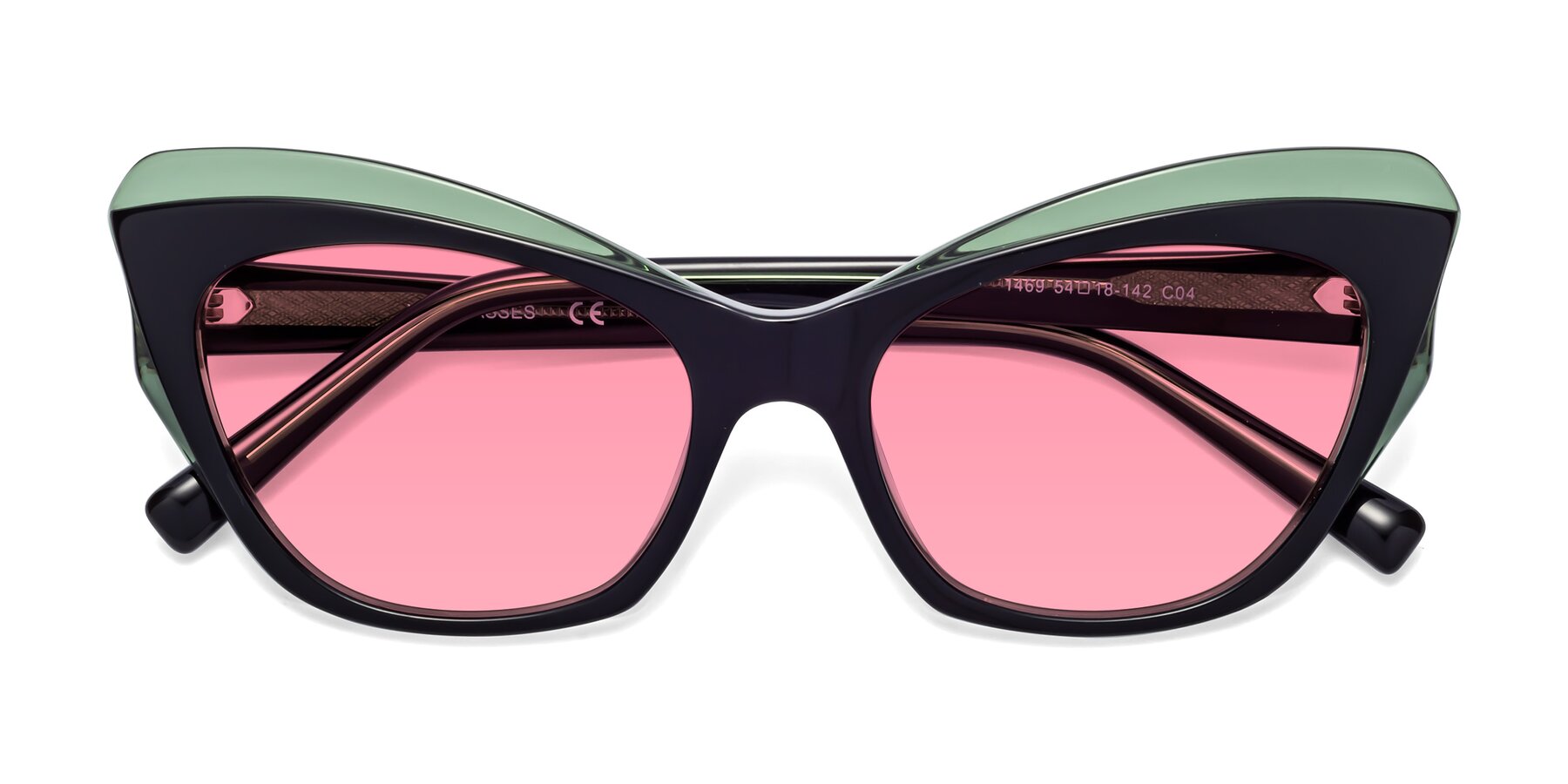 Folded Front of 1469 in Black-Green with Pink Tinted Lenses