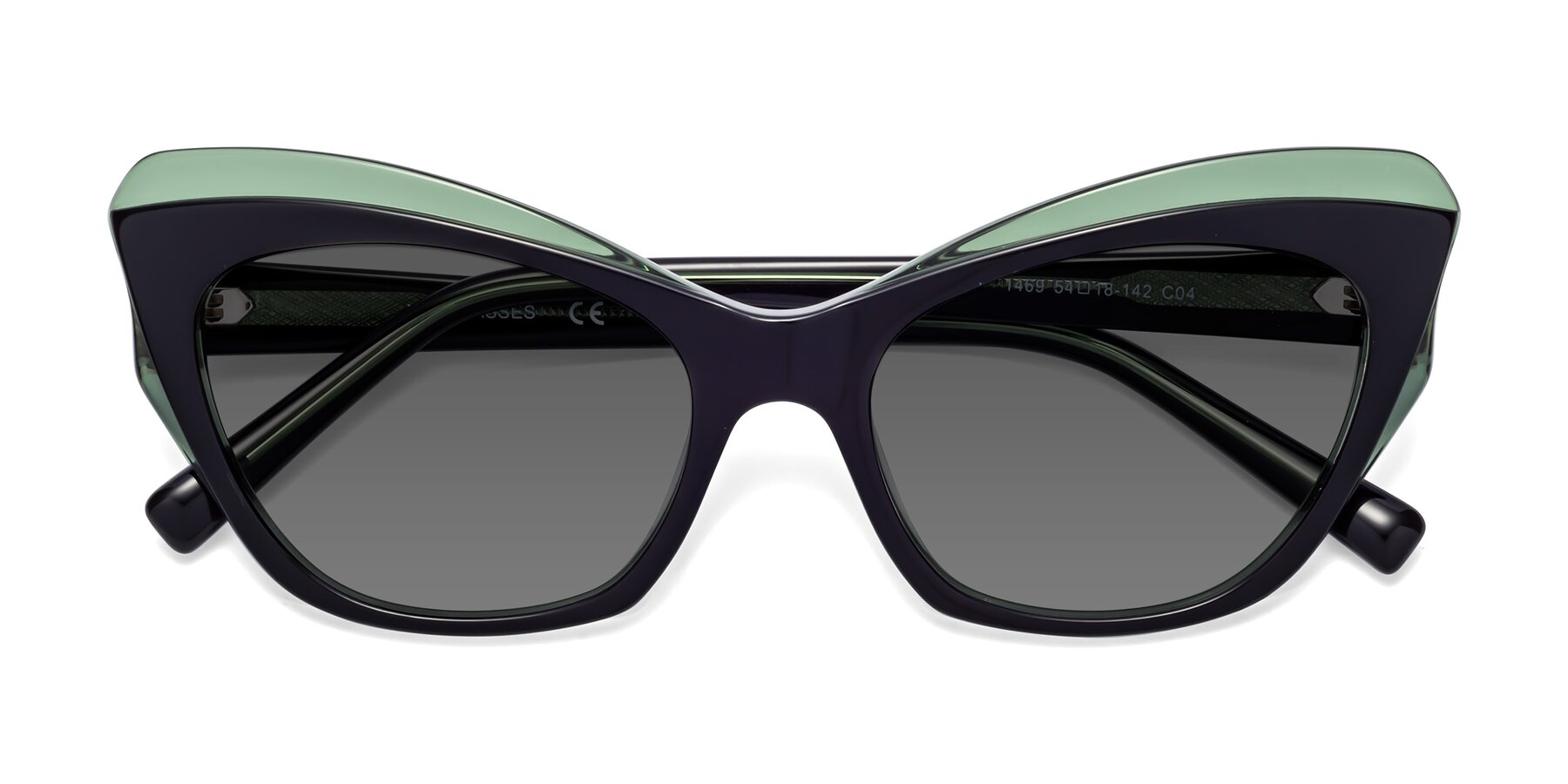 Folded Front of 1469 in Black-Green with Medium Gray Tinted Lenses