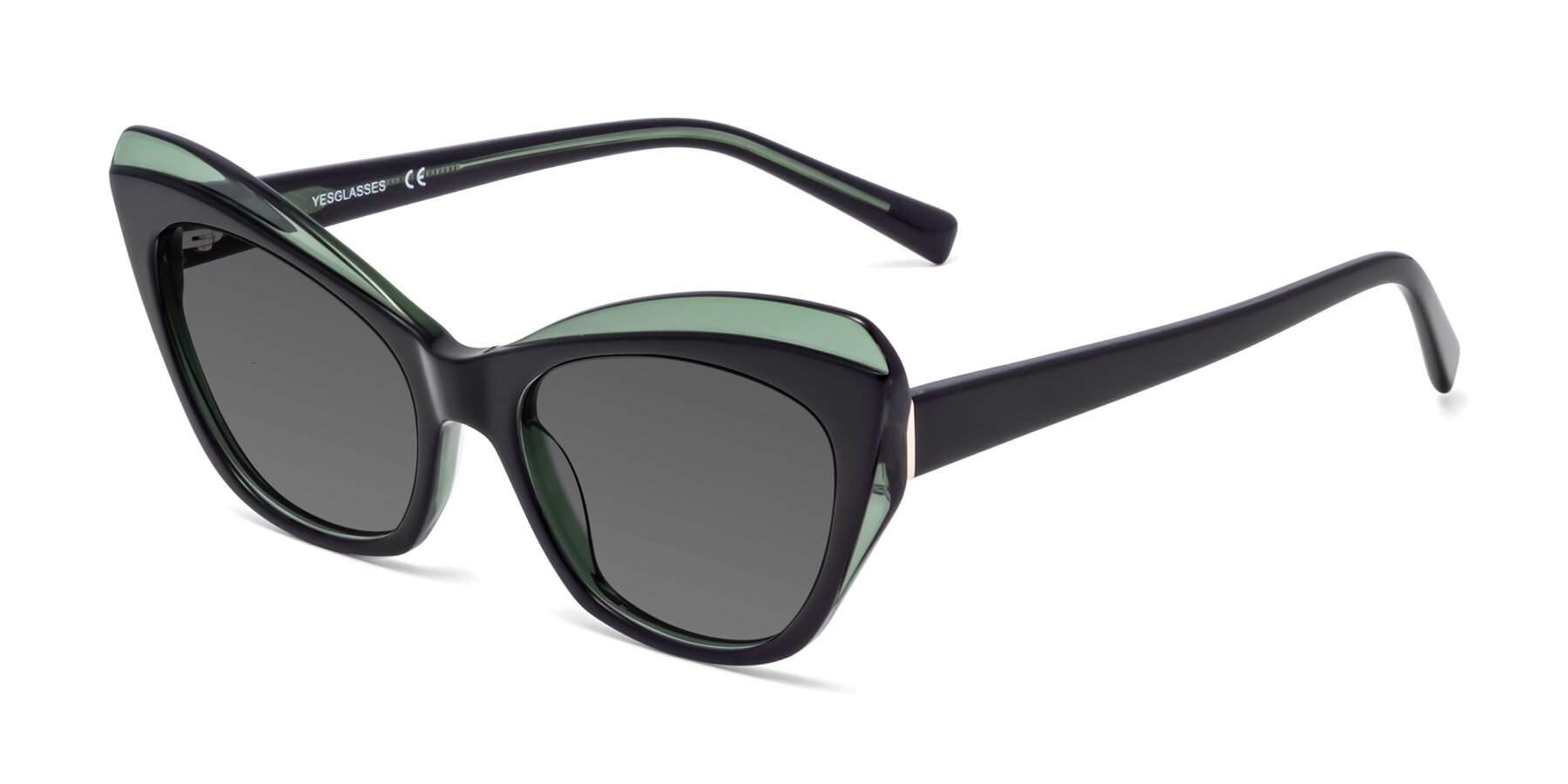 Angle of 1469 in Black-Green with Medium Gray Tinted Lenses