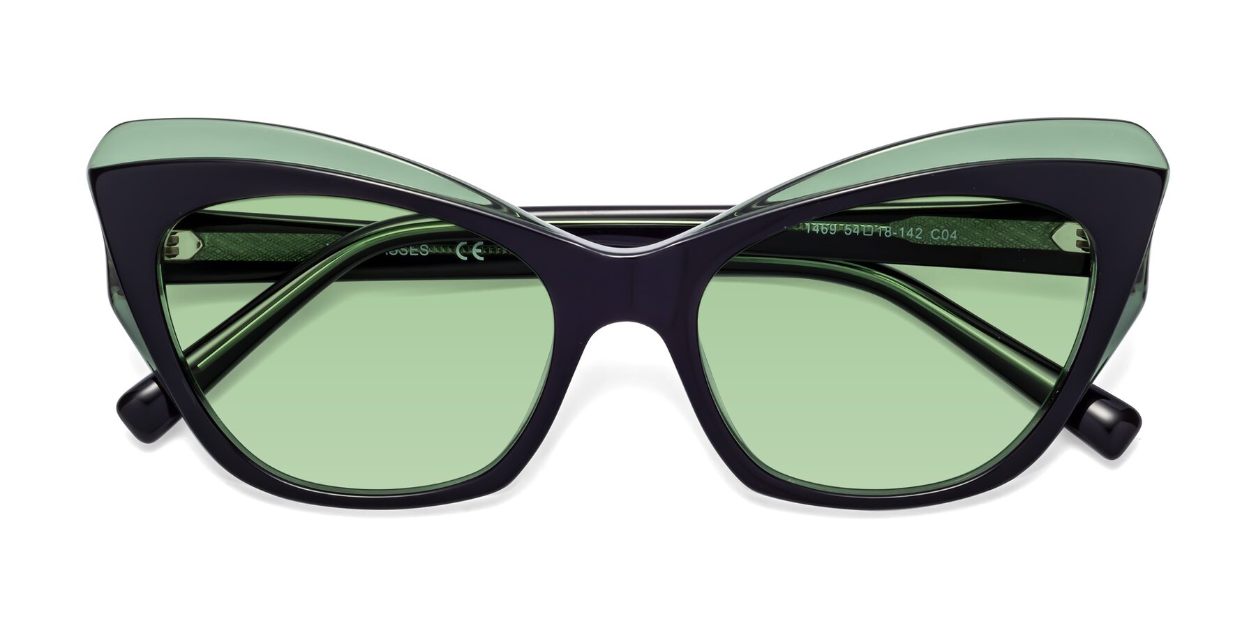 Folded Front of 1469 in Black-Green with Medium Green Tinted Lenses