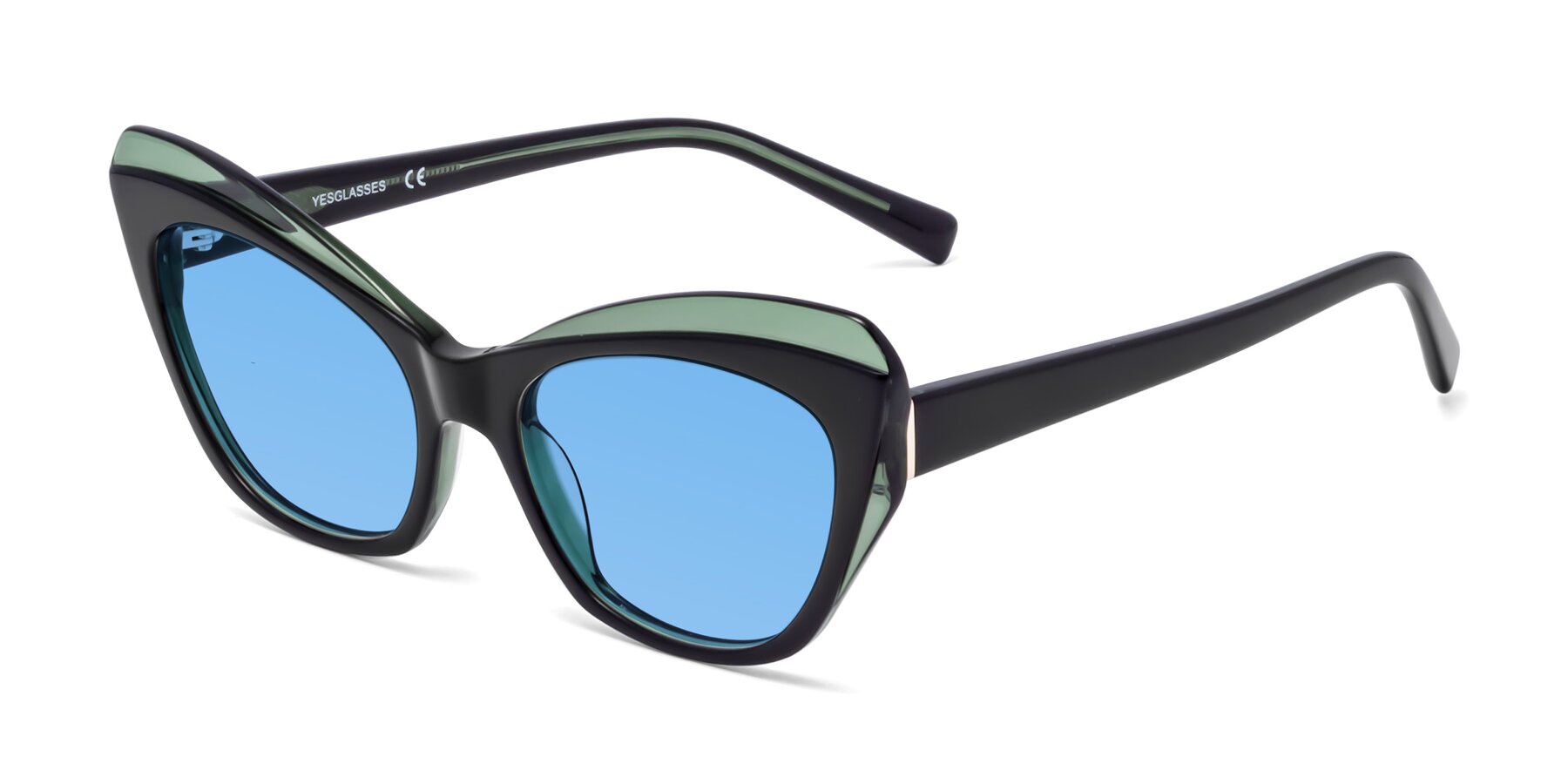 Angle of 1469 in Black-Green with Medium Blue Tinted Lenses