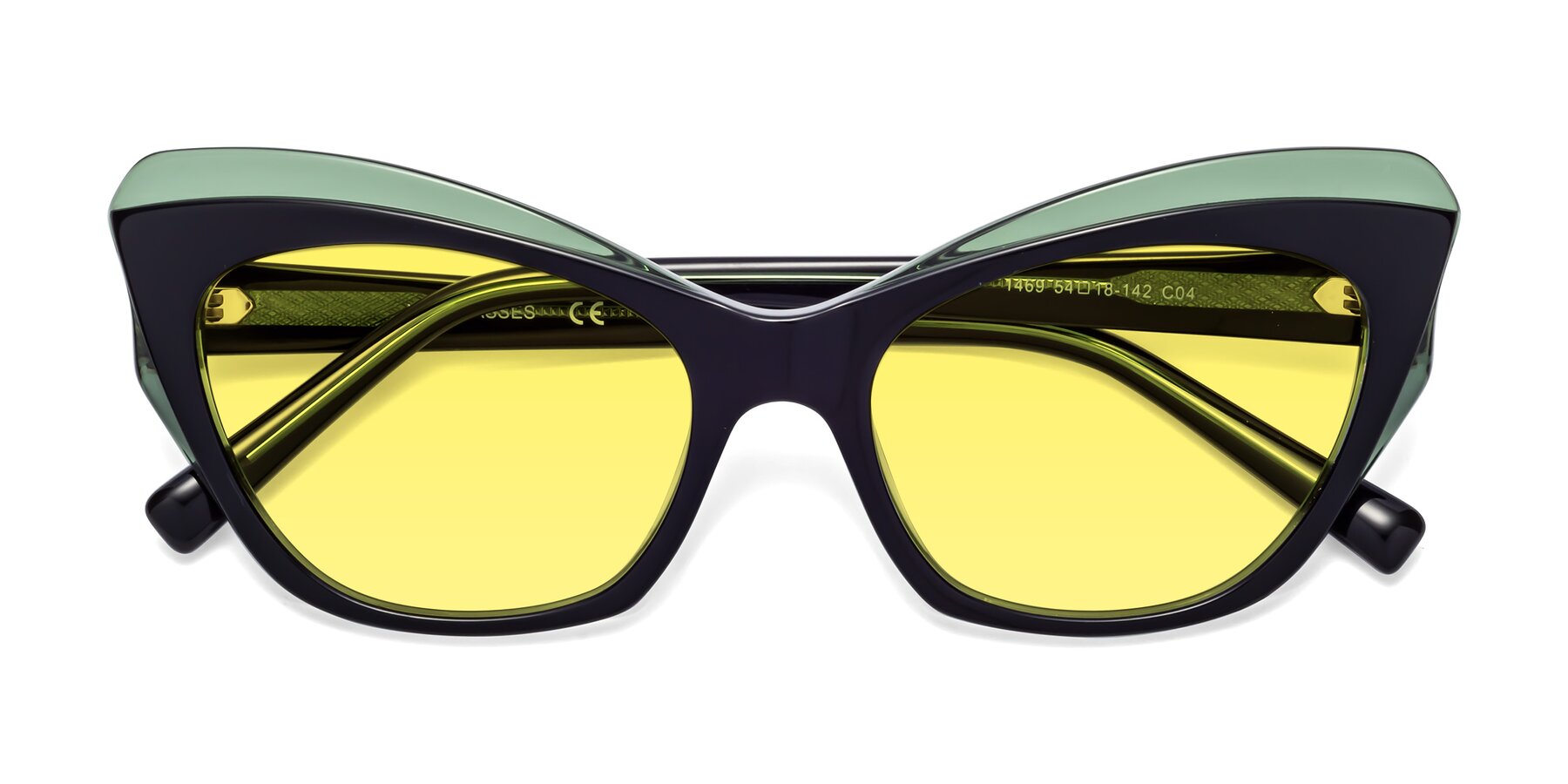 Folded Front of 1469 in Black-Green with Medium Yellow Tinted Lenses