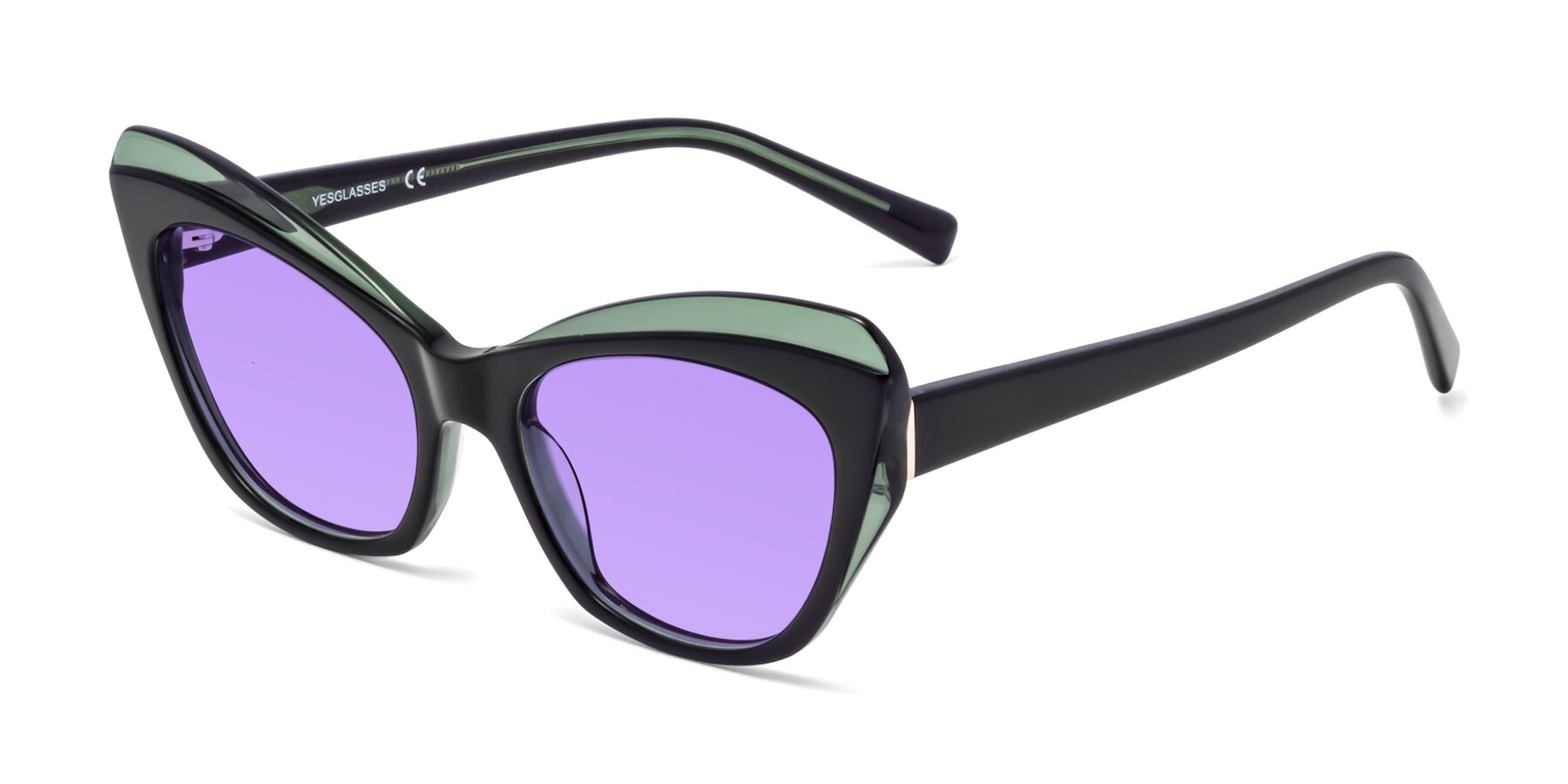 Angle of 1469 in Black-Green with Medium Purple Tinted Lenses
