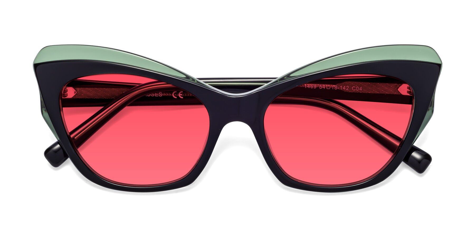 Folded Front of 1469 in Black-Green with Red Tinted Lenses