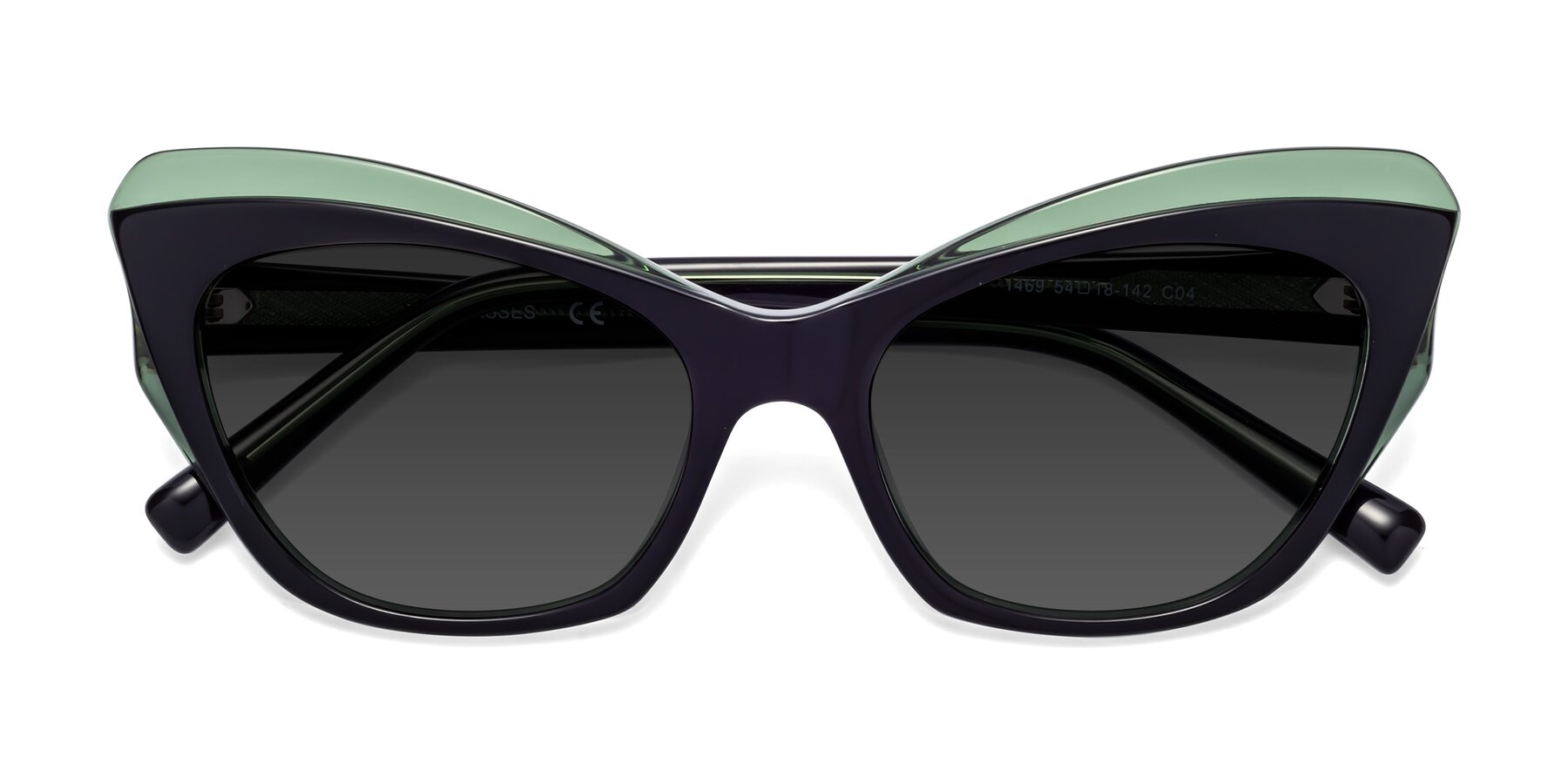 Folded Front of 1469 in Black-Green with Gray Tinted Lenses