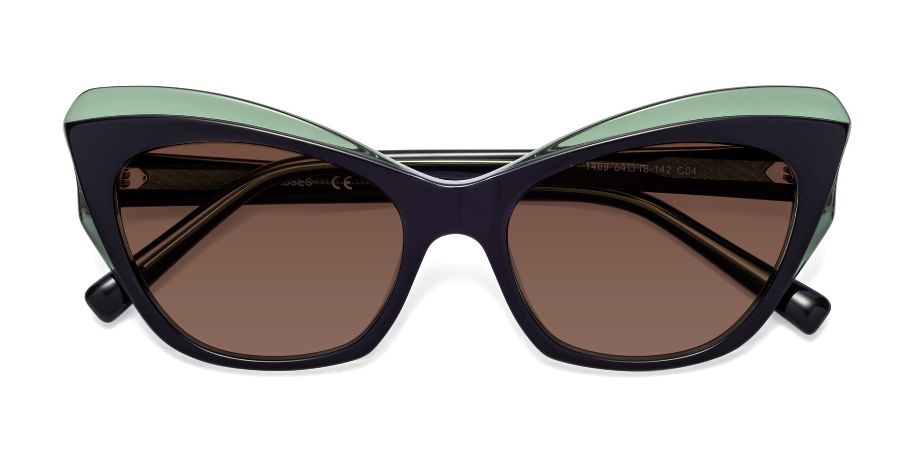 Folded Front of 1469 in Black-Green with Brown Tinted Lenses