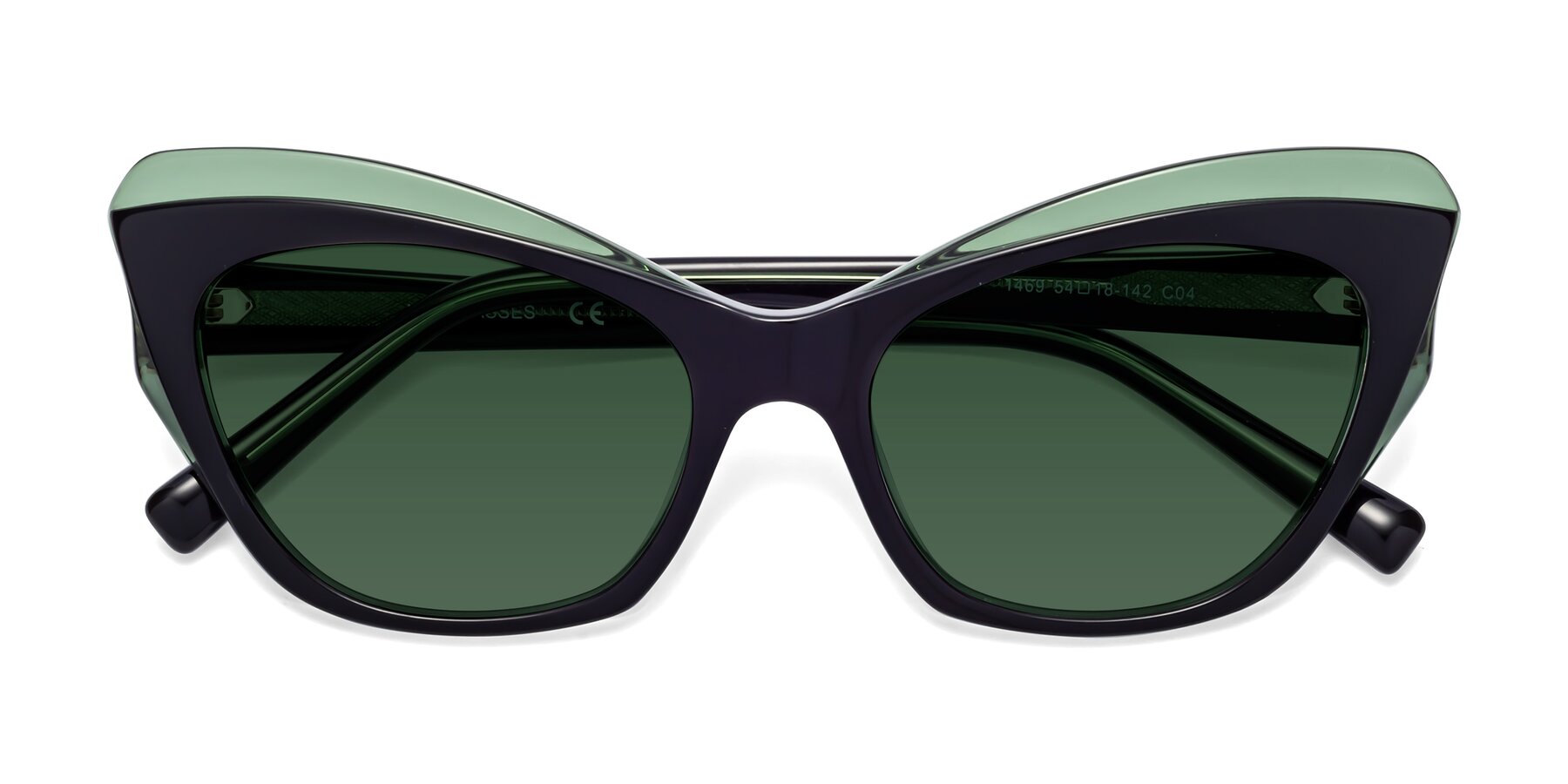 Folded Front of 1469 in Black-Green with Green Tinted Lenses