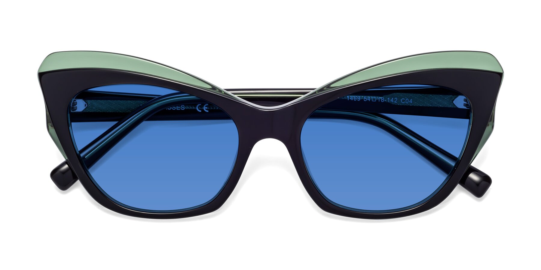 Folded Front of 1469 in Black-Green with Blue Tinted Lenses