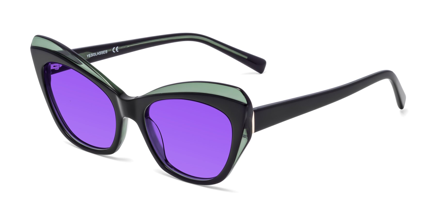 Angle of 1469 in Black-Green with Purple Tinted Lenses