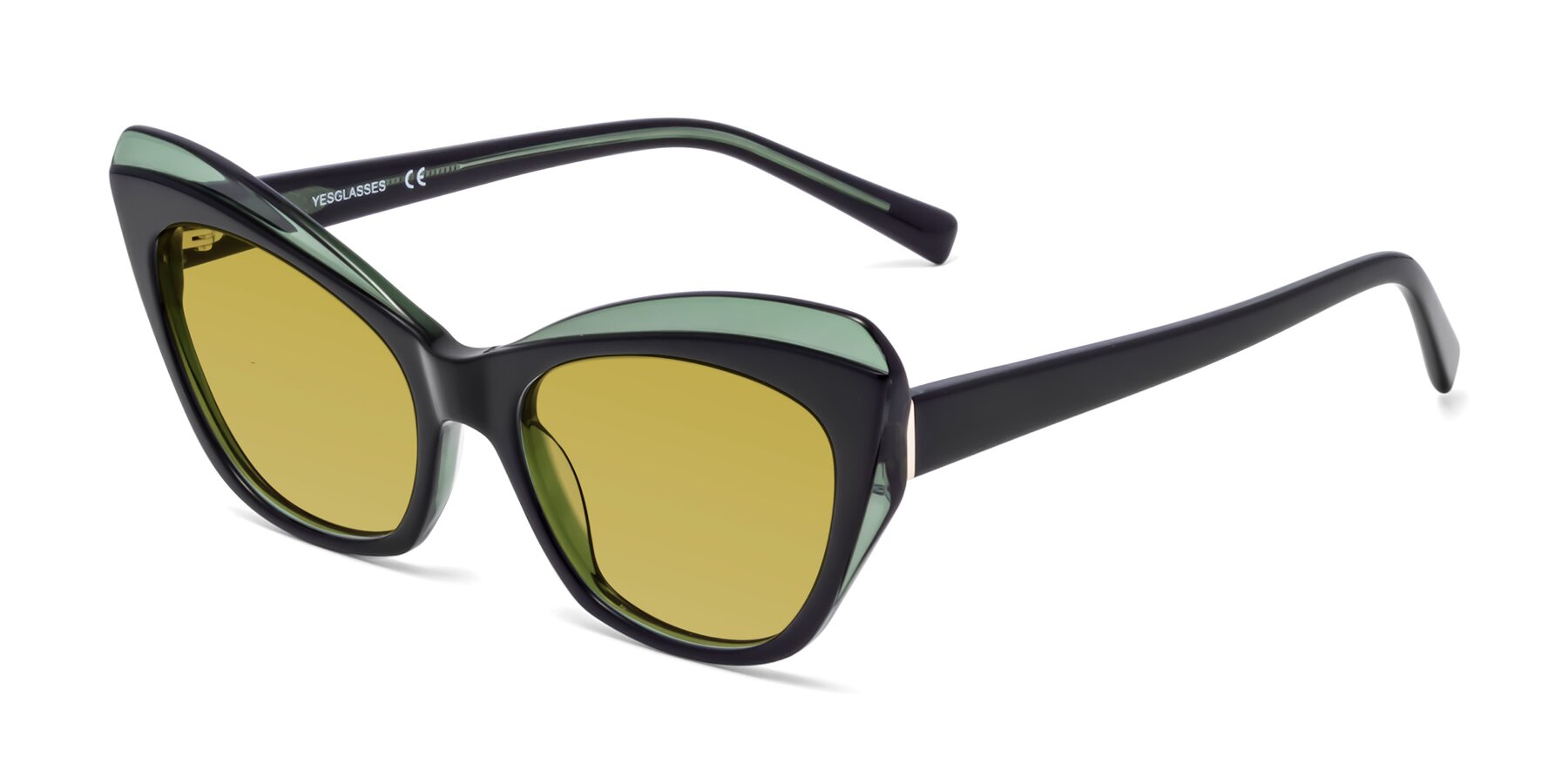 Angle of 1469 in Black-Green with Champagne Tinted Lenses