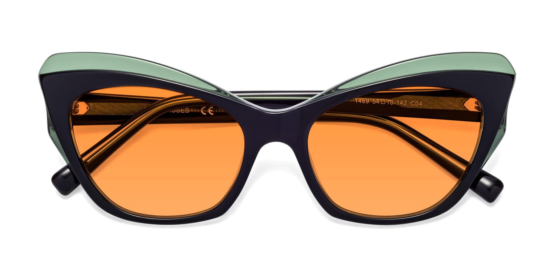 Folded Front of 1469 in Black-Green with Orange Tinted Lenses
