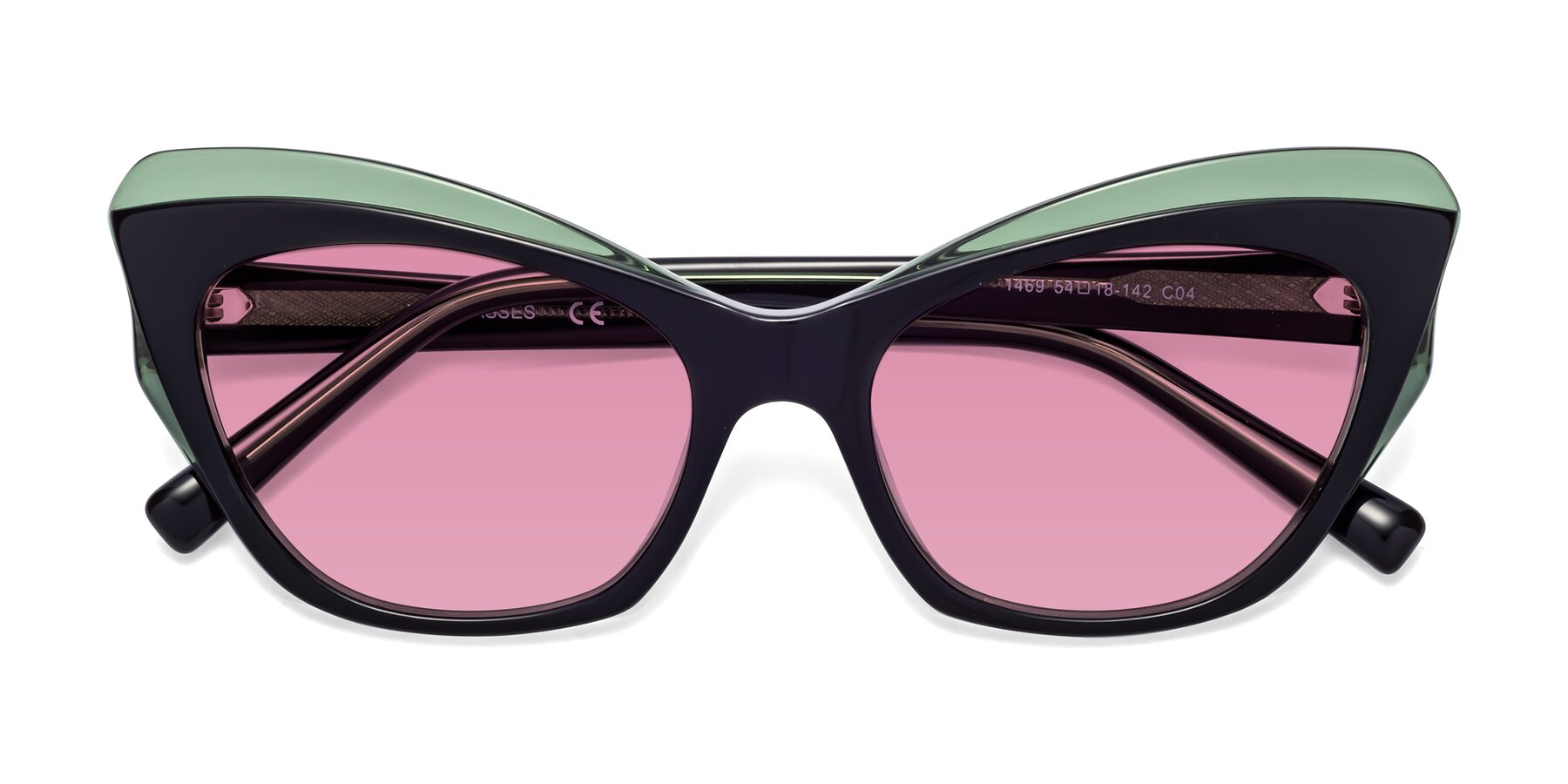 Folded Front of 1469 in Black-Green with Medium Wine Tinted Lenses