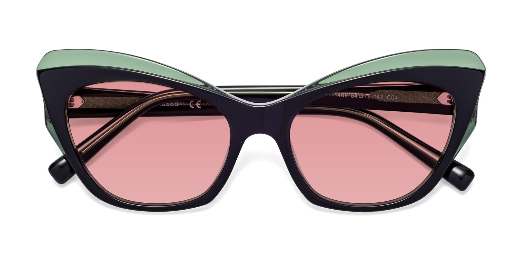 Folded Front of 1469 in Black-Green with Medium Garnet Tinted Lenses