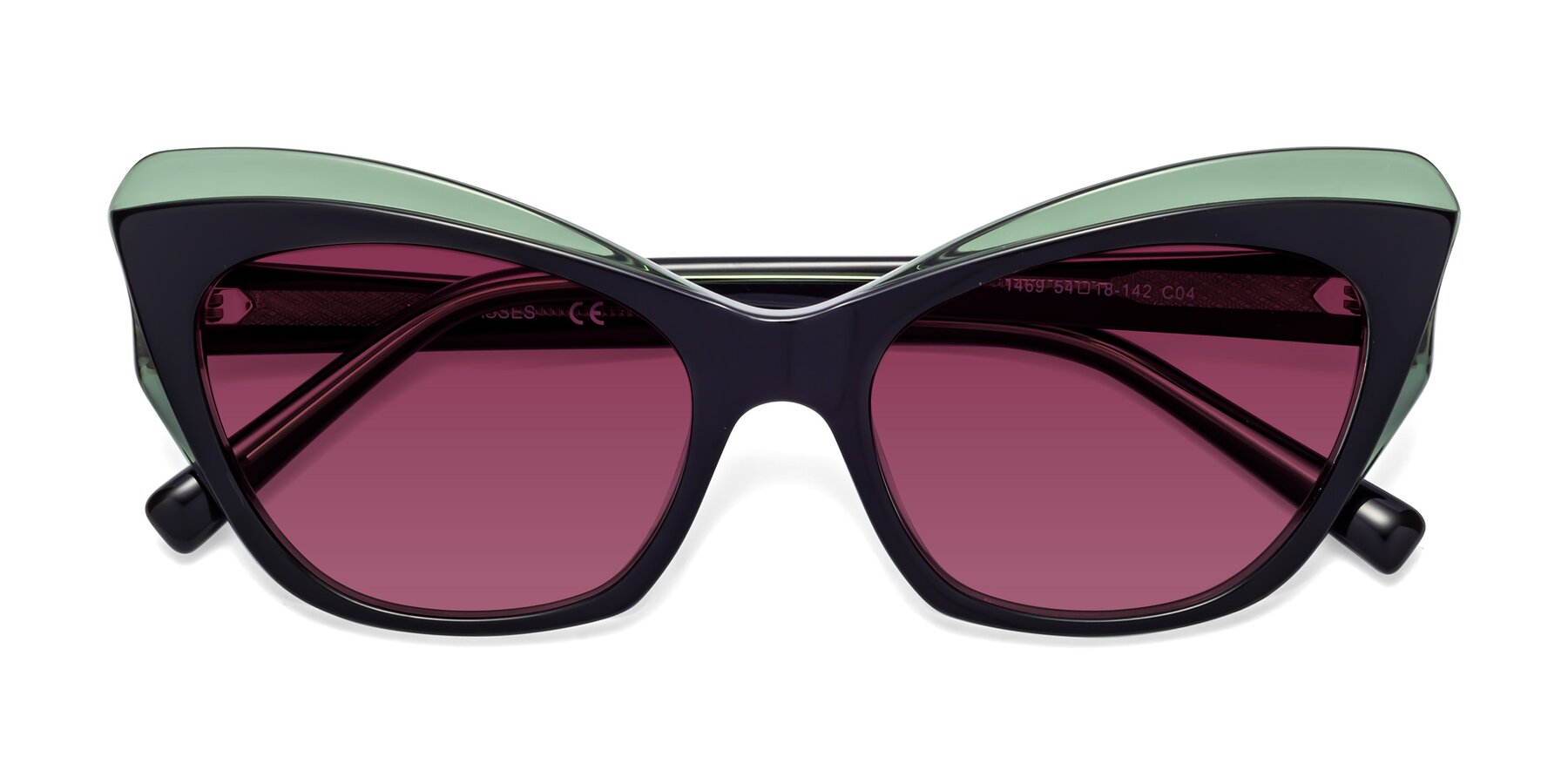 Folded Front of 1469 in Black-Green with Wine Tinted Lenses