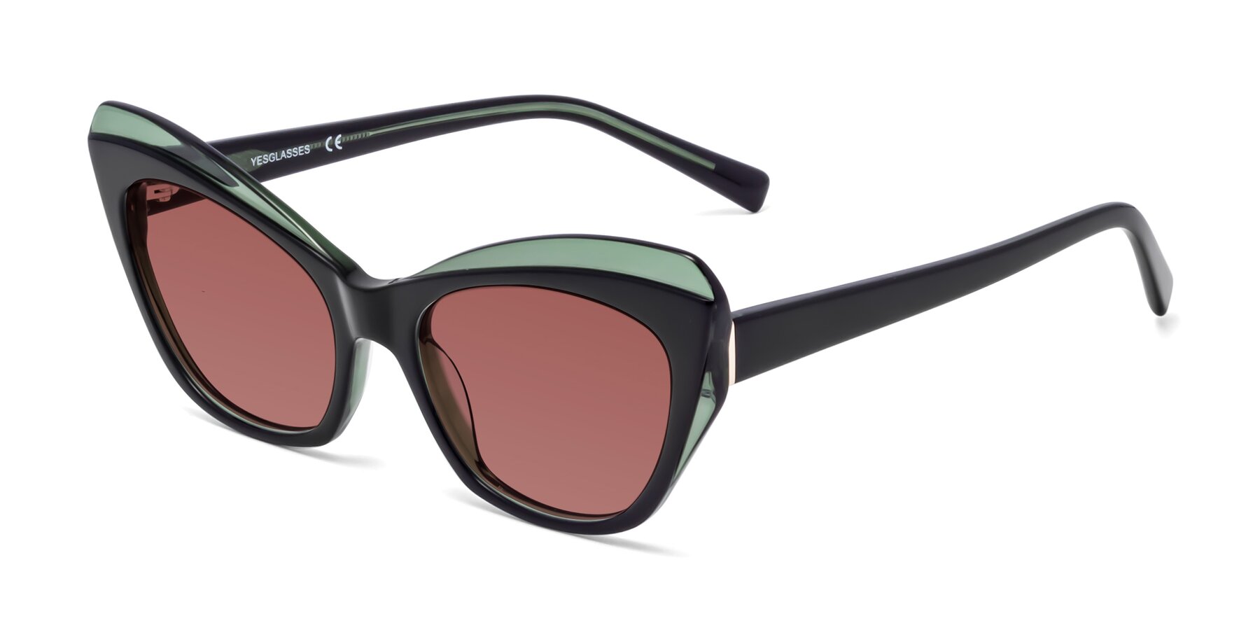 Angle of 1469 in Black-Green with Garnet Tinted Lenses