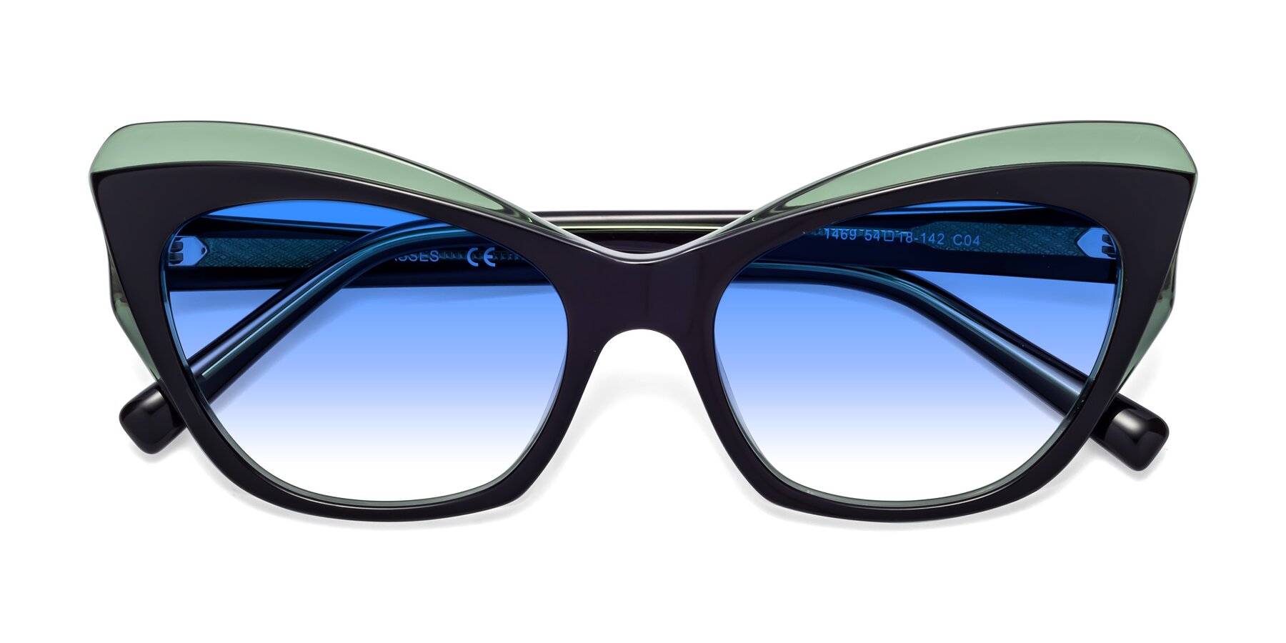 Folded Front of 1469 in Black-Green with Blue Gradient Lenses