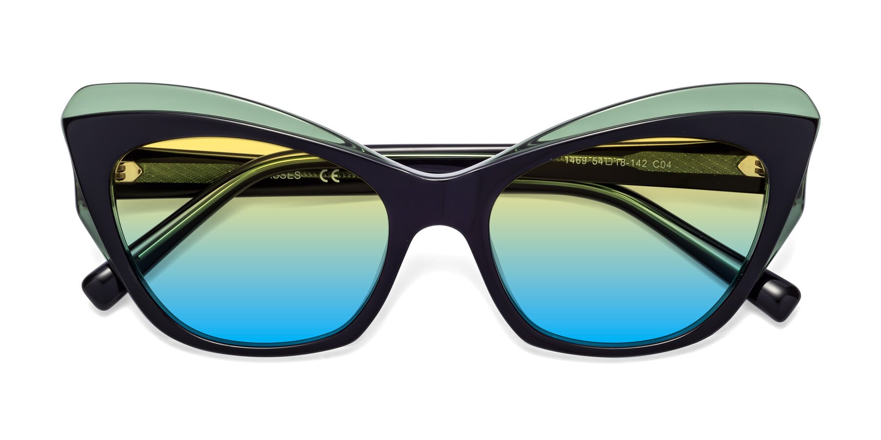 Folded Front of 1469 in Black-Green with Yellow / Blue Gradient Lenses