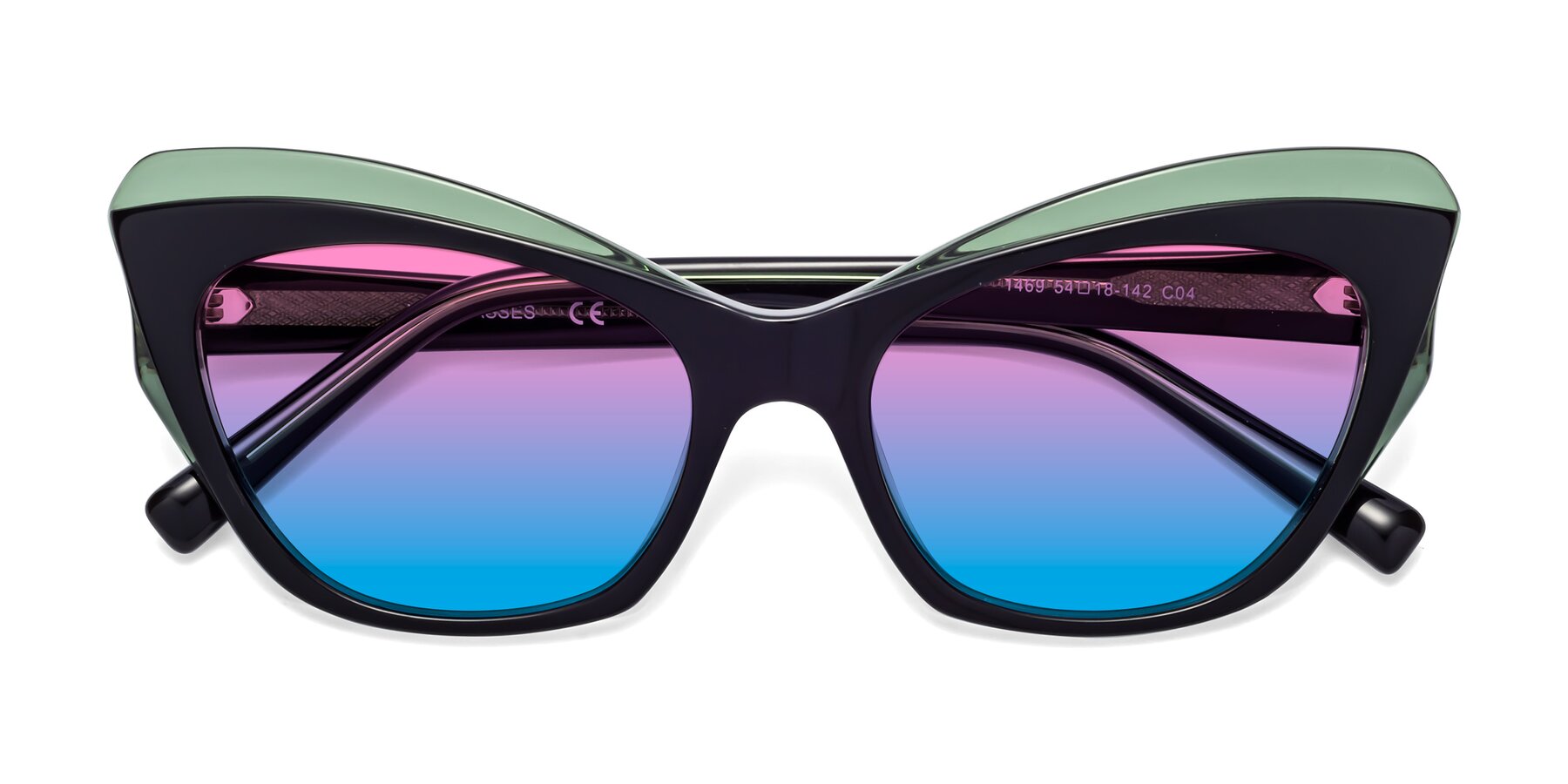 Folded Front of 1469 in Black-Green with Pink / Blue Gradient Lenses