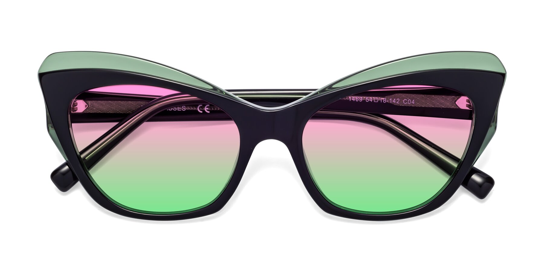 Folded Front of 1469 in Black-Green with Pink / Green Gradient Lenses