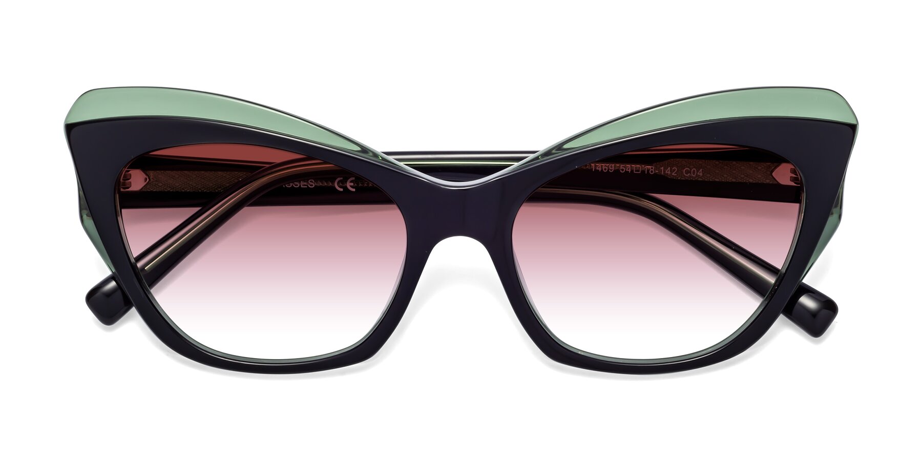 Folded Front of 1469 in Black-Green with Garnet Gradient Lenses