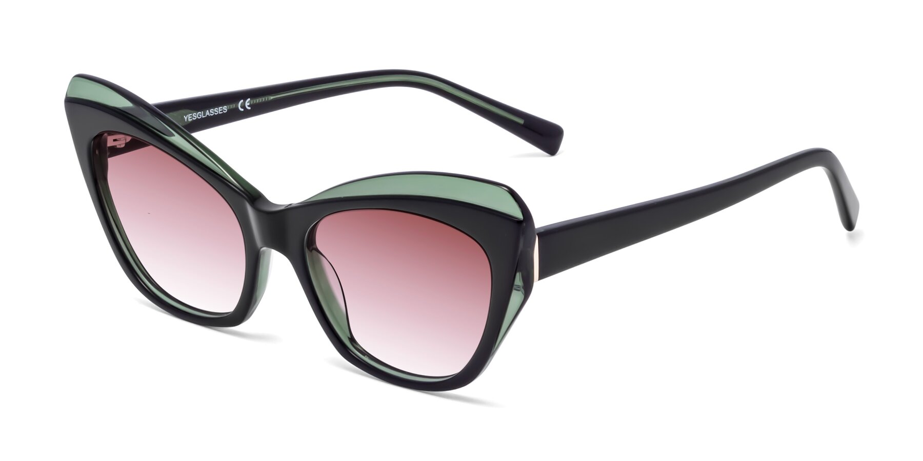 Angle of 1469 in Black-Green with Garnet Gradient Lenses