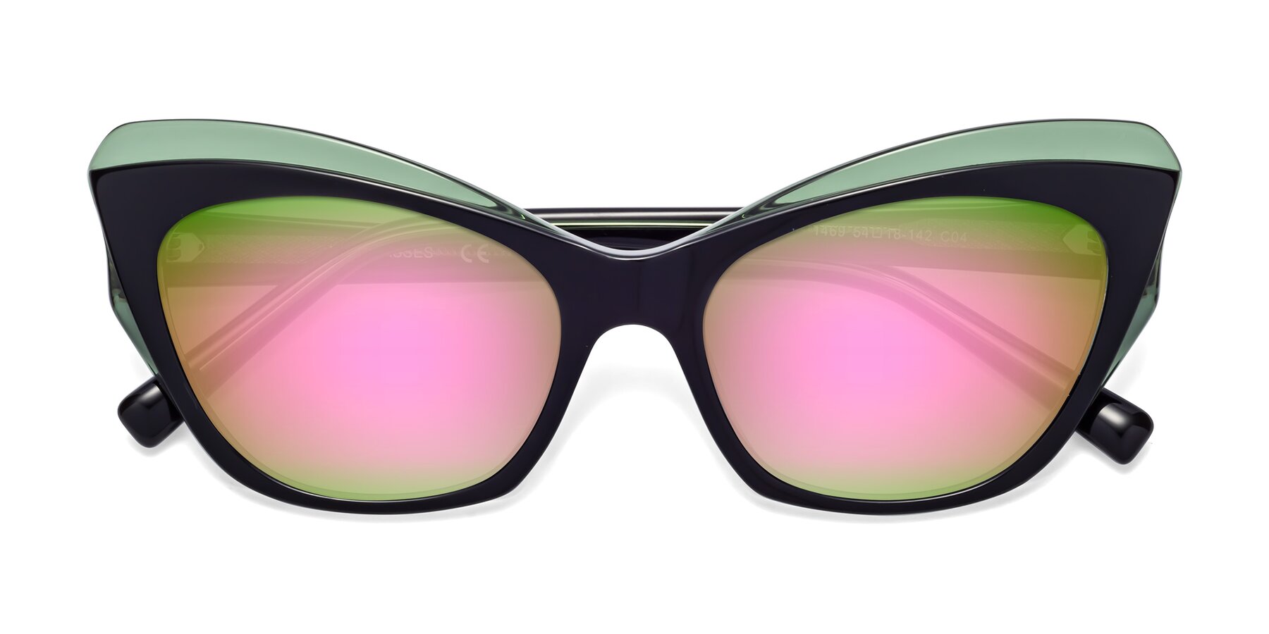 Folded Front of 1469 in Black-Green with Pink Mirrored Lenses