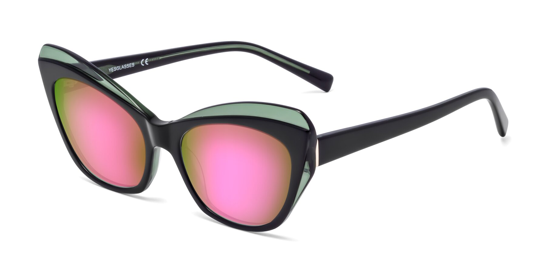 Angle of 1469 in Black-Green with Pink Mirrored Lenses