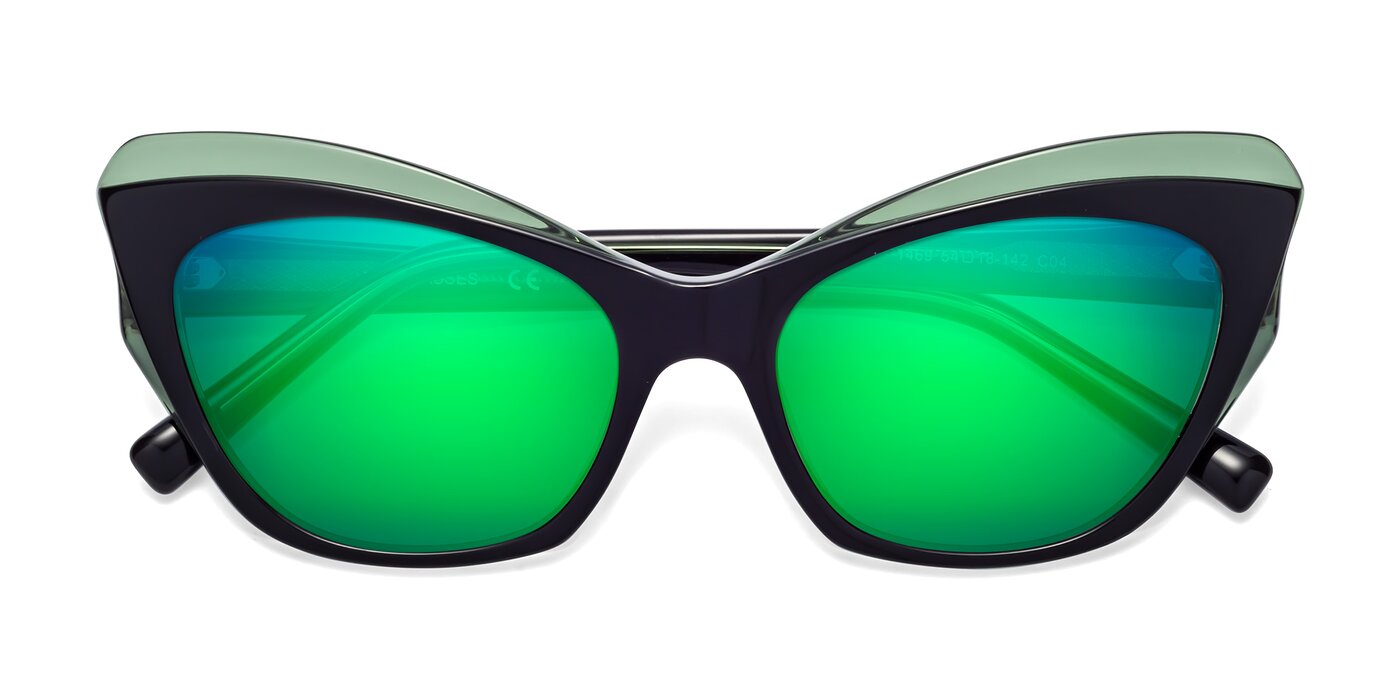 1469 - Black / Green Flash Mirrored Sunglasses
