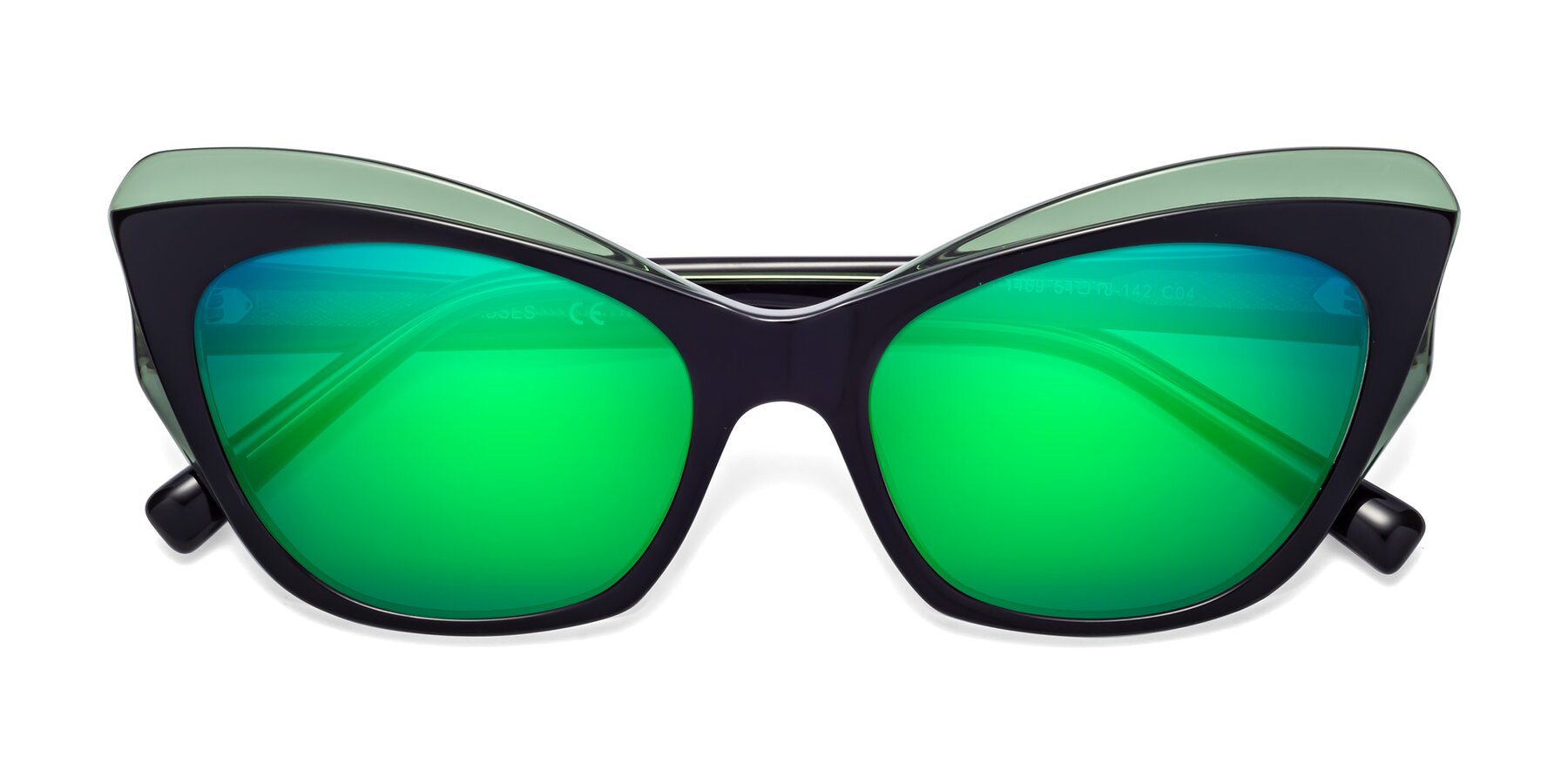 Folded Front of 1469 in Black-Green with Green Mirrored Lenses