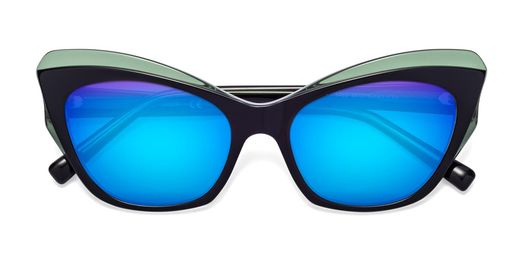 Folded Front of 1469 in Black-Green with Blue Mirrored Lenses