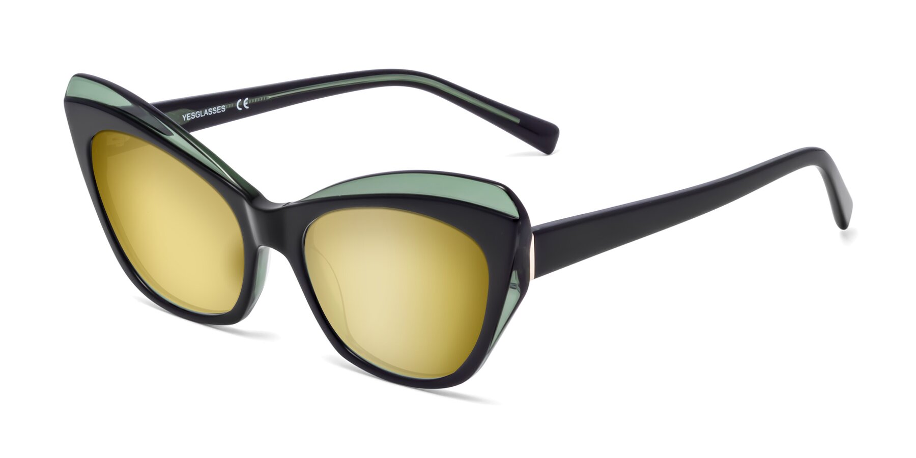 Angle of 1469 in Black-Green with Gold Mirrored Lenses