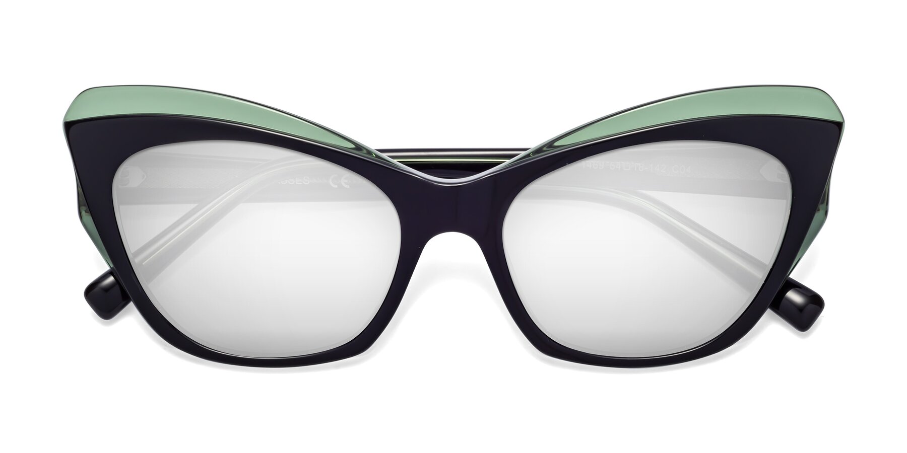 Folded Front of 1469 in Black-Green with Silver Mirrored Lenses