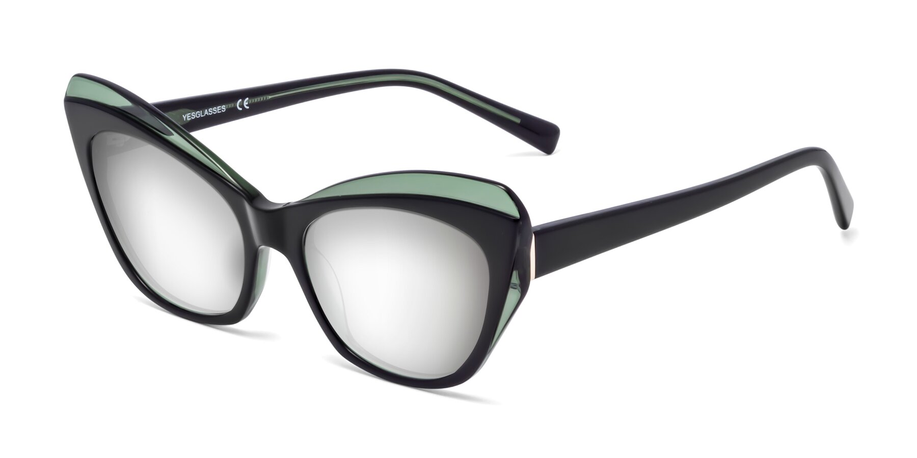 Angle of 1469 in Black-Green with Silver Mirrored Lenses