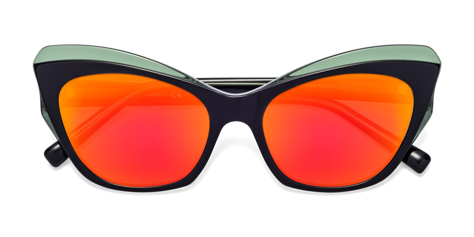 Folded Front of 1469 in Black-Green with Red Gold Mirrored Lenses