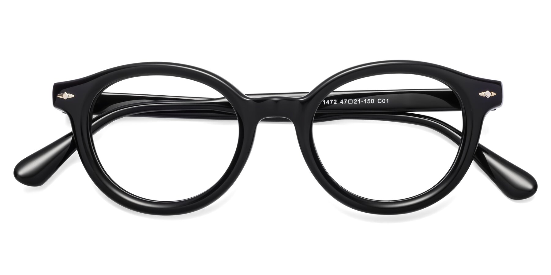Folded Front of 1472 in Black with Clear Eyeglass Lenses
