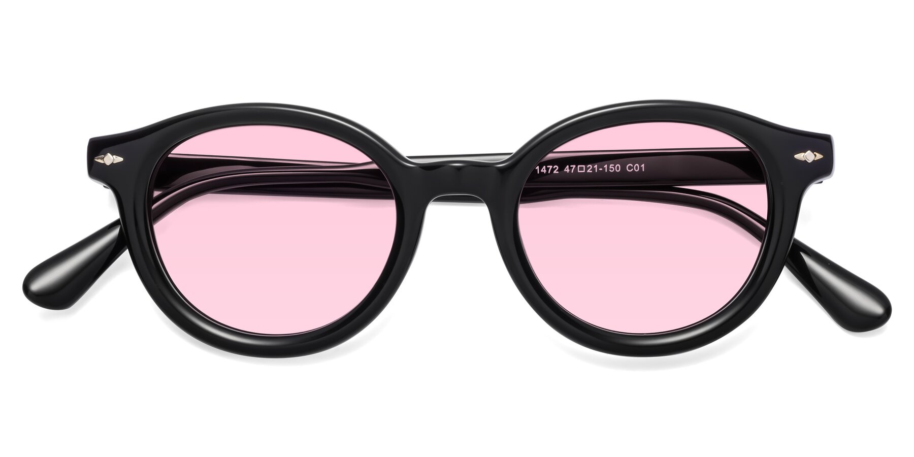 Folded Front of 1472 in Black with Light Pink Tinted Lenses