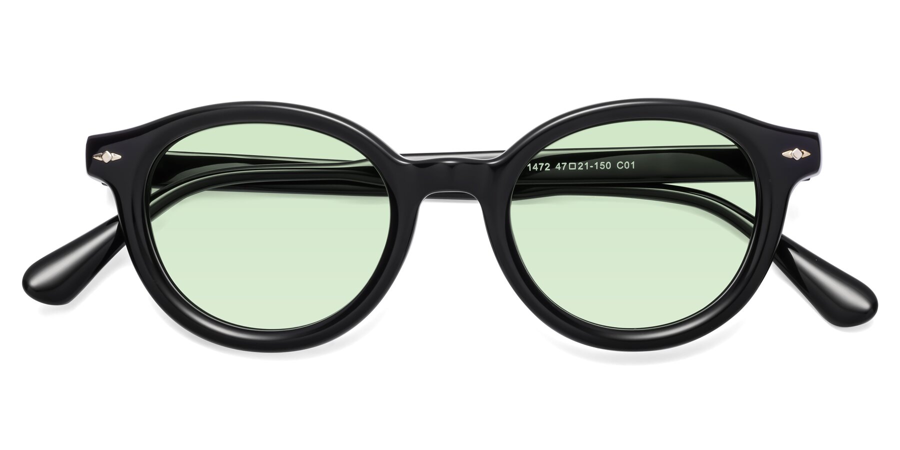 Folded Front of 1472 in Black with Light Green Tinted Lenses