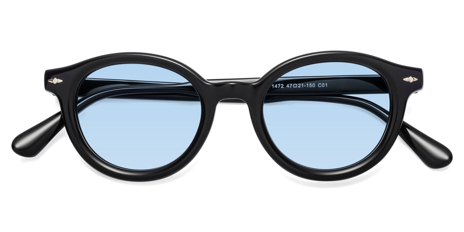 Folded Front of 1472 in Black with Light Blue Tinted Lenses