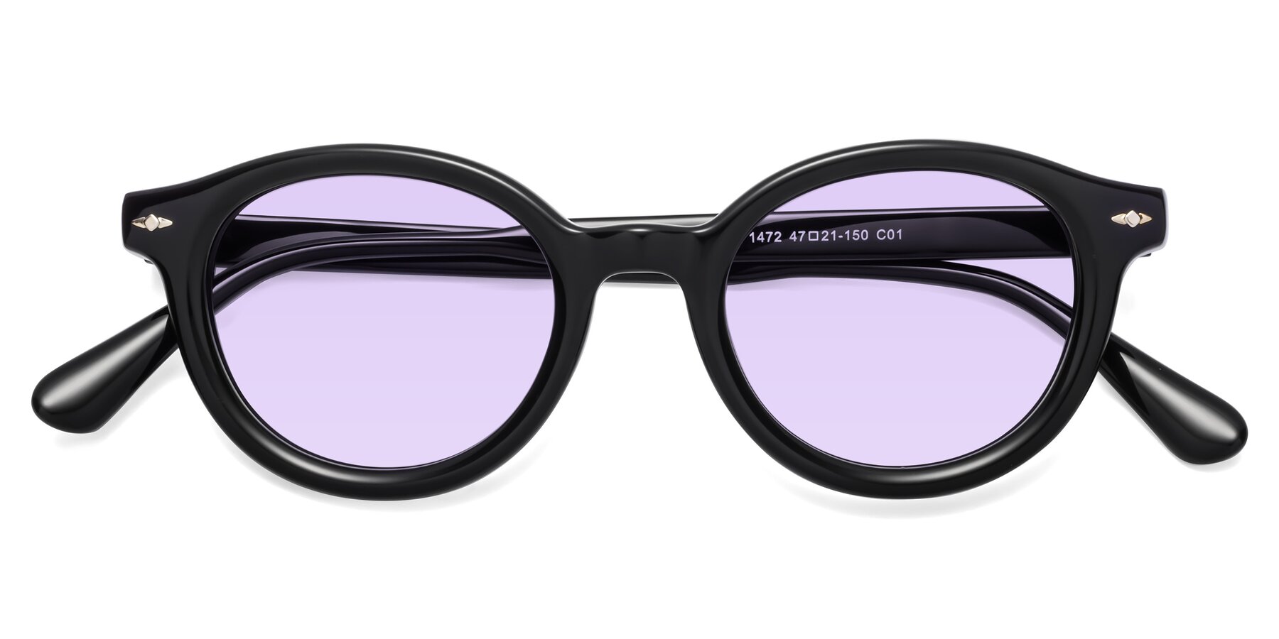 Folded Front of 1472 in Black with Light Purple Tinted Lenses