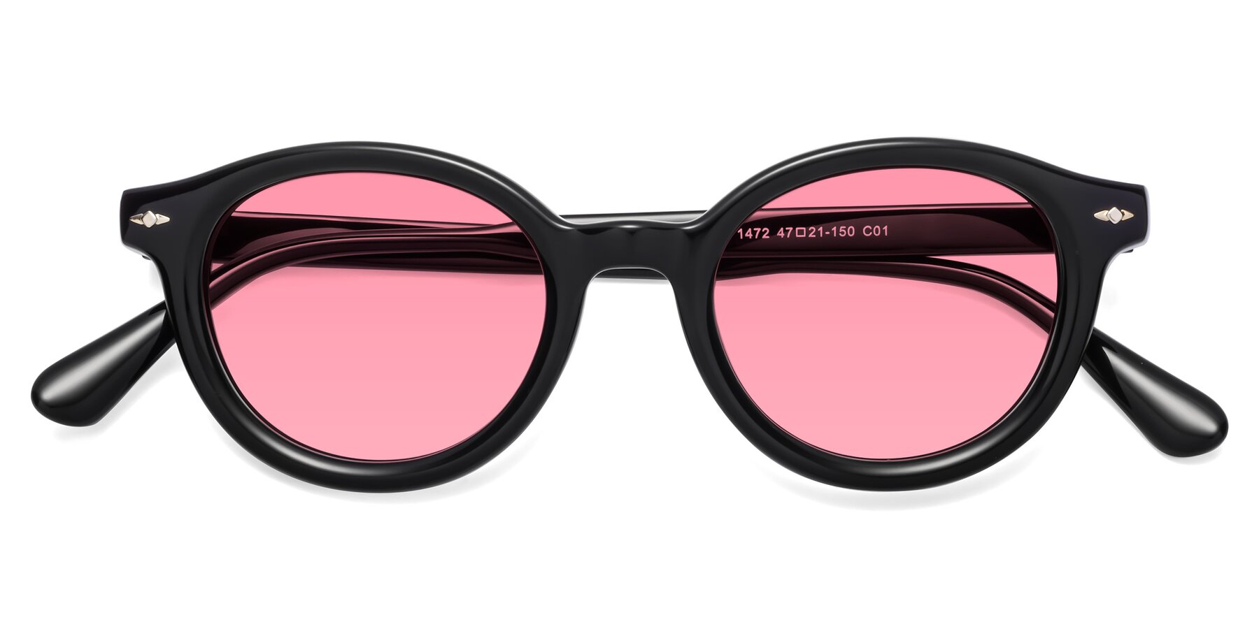 Folded Front of 1472 in Black with Medium Pink Tinted Lenses