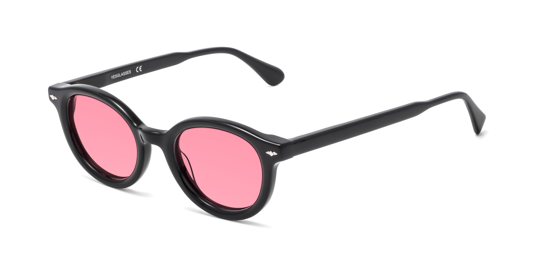 Angle of 1472 in Black with Medium Pink Tinted Lenses
