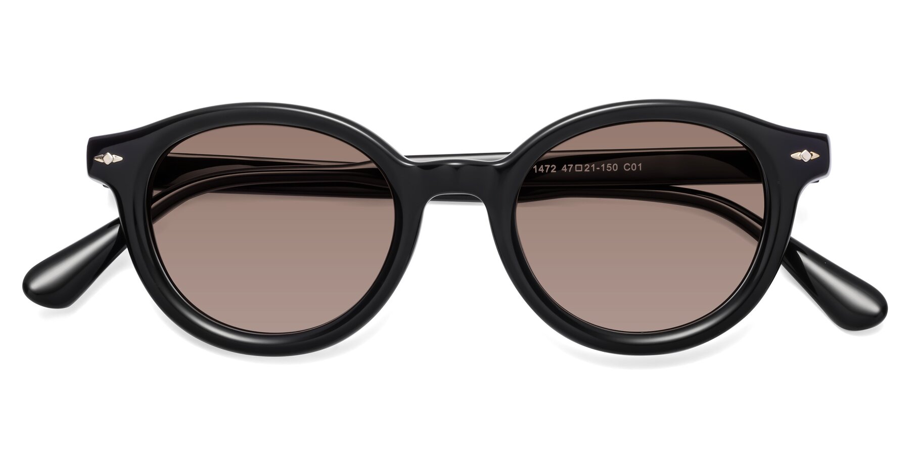 Folded Front of 1472 in Black with Medium Brown Tinted Lenses