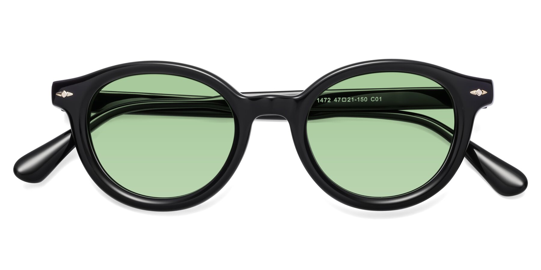 Folded Front of 1472 in Black with Medium Green Tinted Lenses