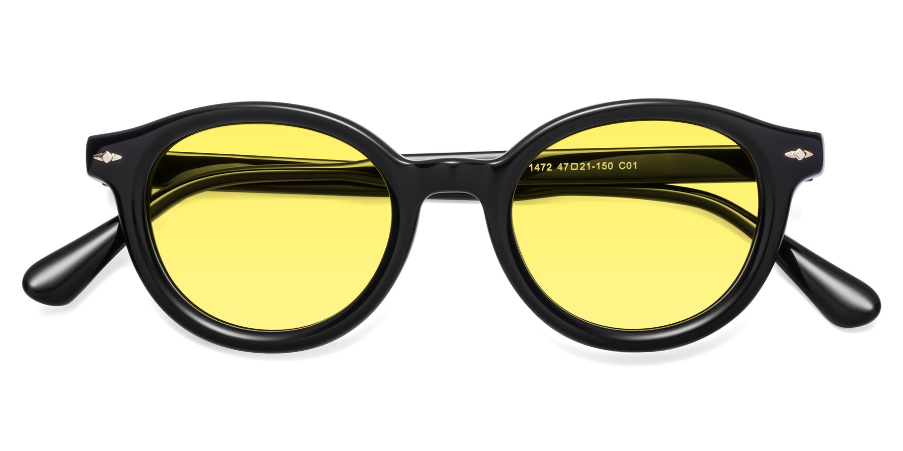 Folded Front of 1472 in Black with Medium Yellow Tinted Lenses