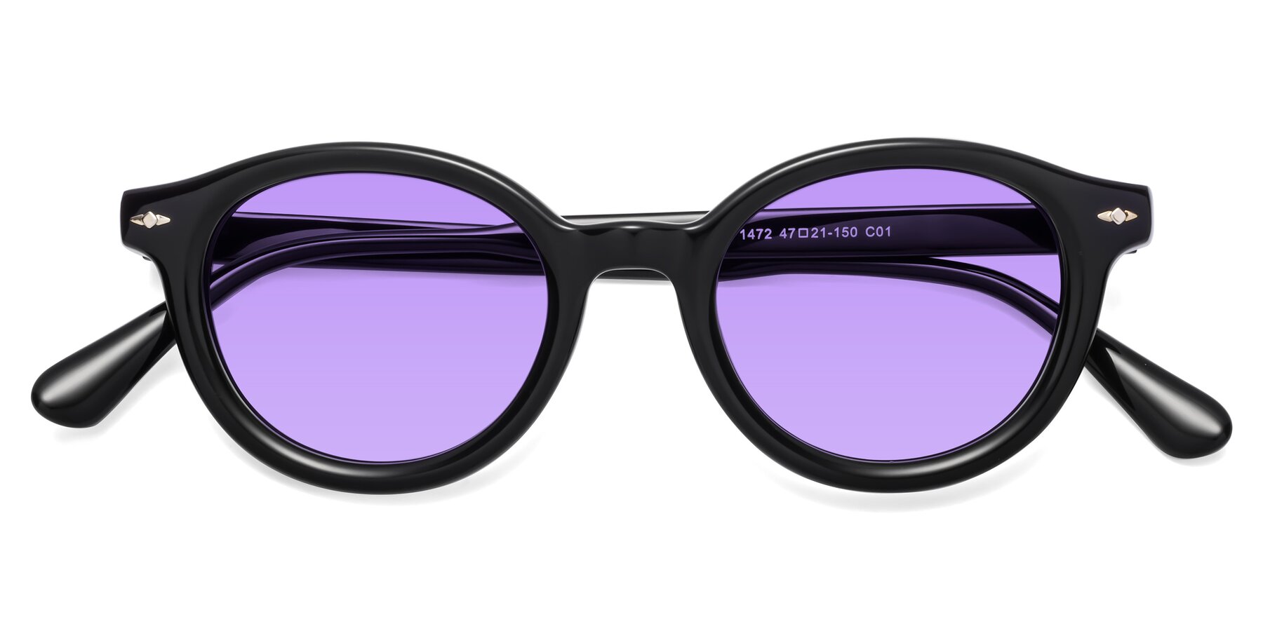 Folded Front of 1472 in Black with Medium Purple Tinted Lenses