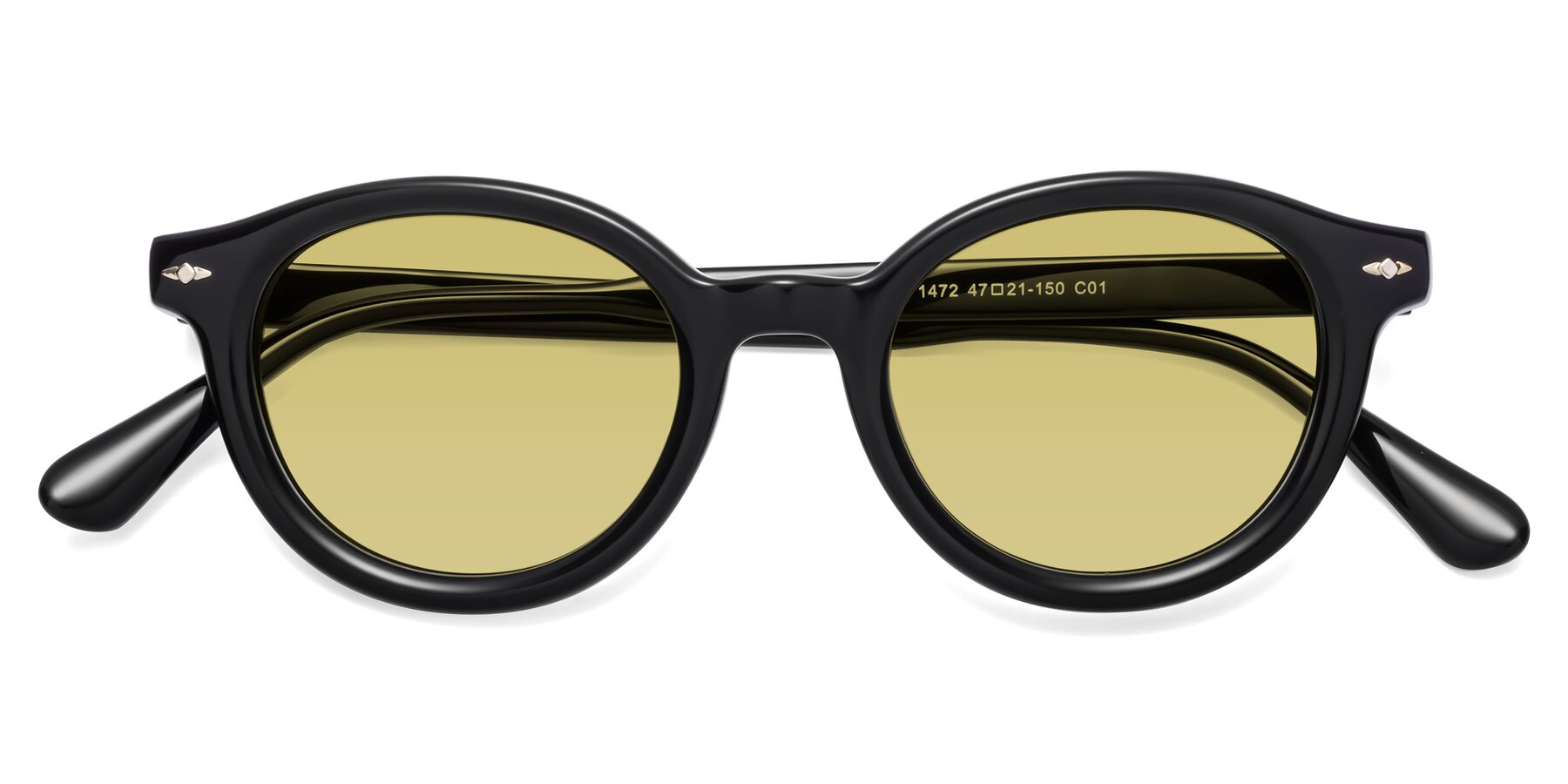 Folded Front of 1472 in Black with Medium Champagne Tinted Lenses