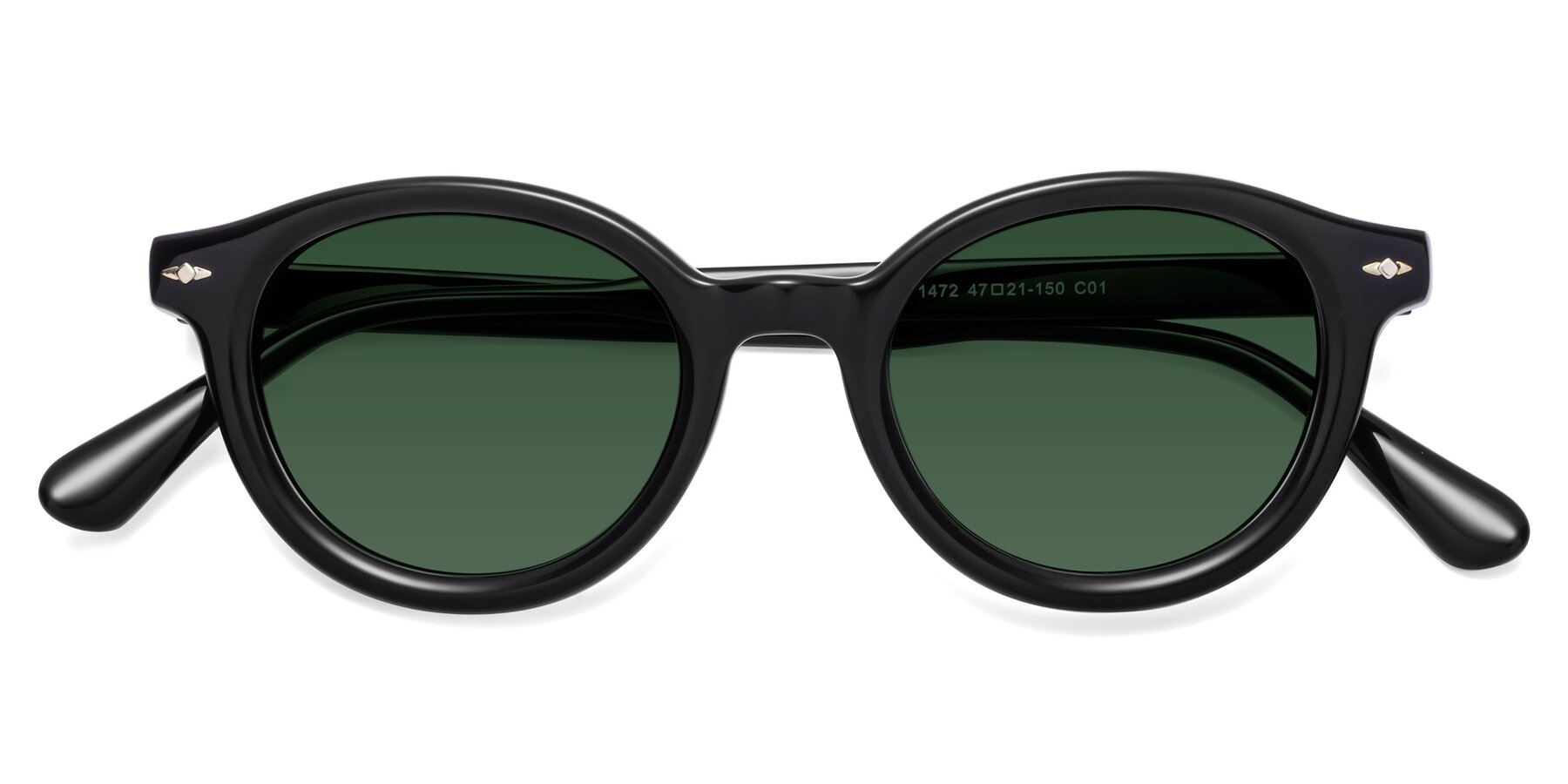 Folded Front of 1472 in Black with Green Tinted Lenses