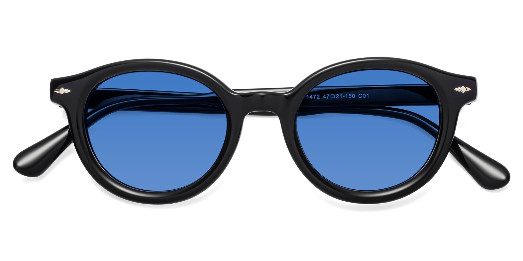 Folded Front of 1472 in Black with Blue Tinted Lenses