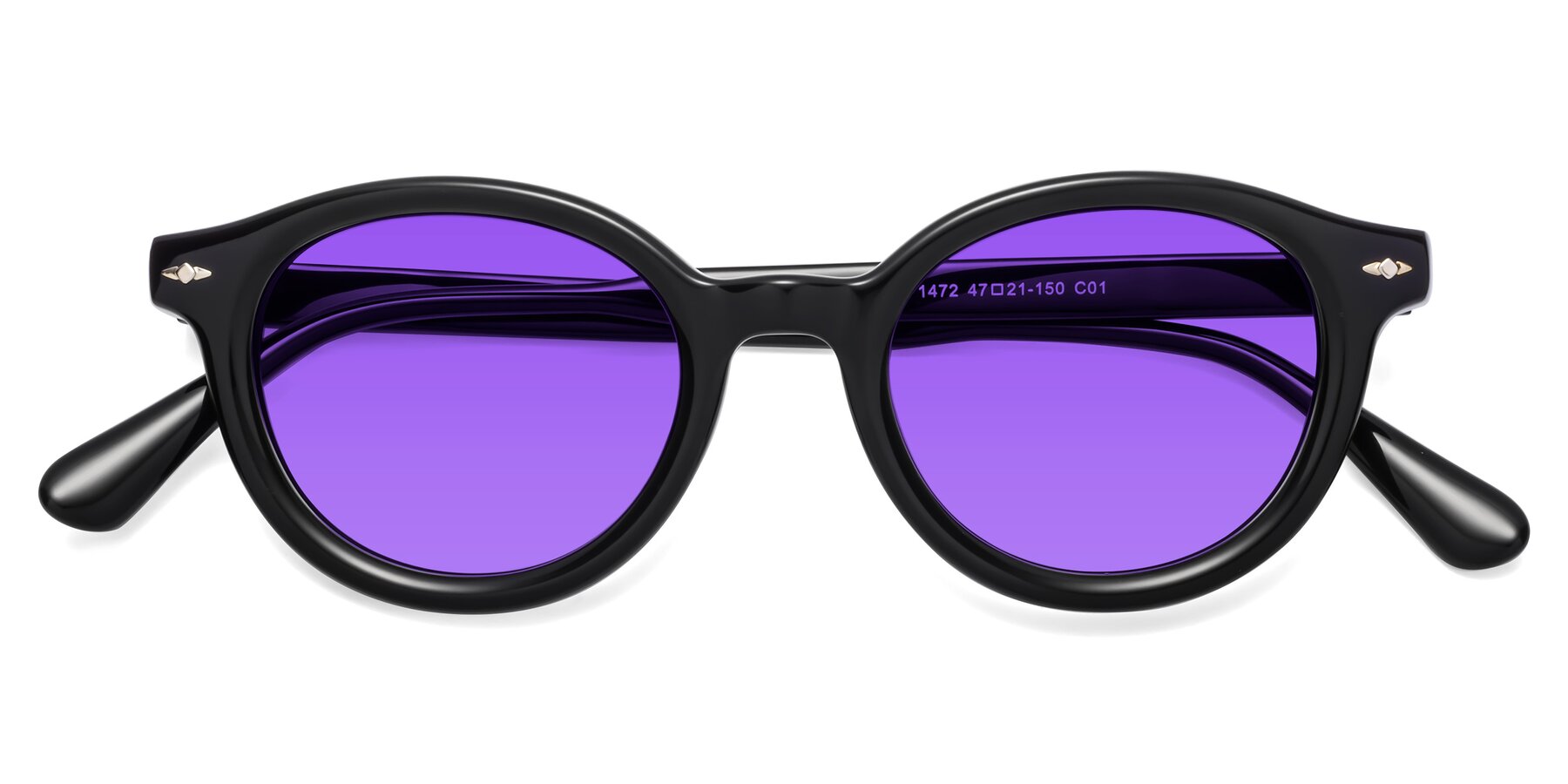 Folded Front of 1472 in Black with Purple Tinted Lenses