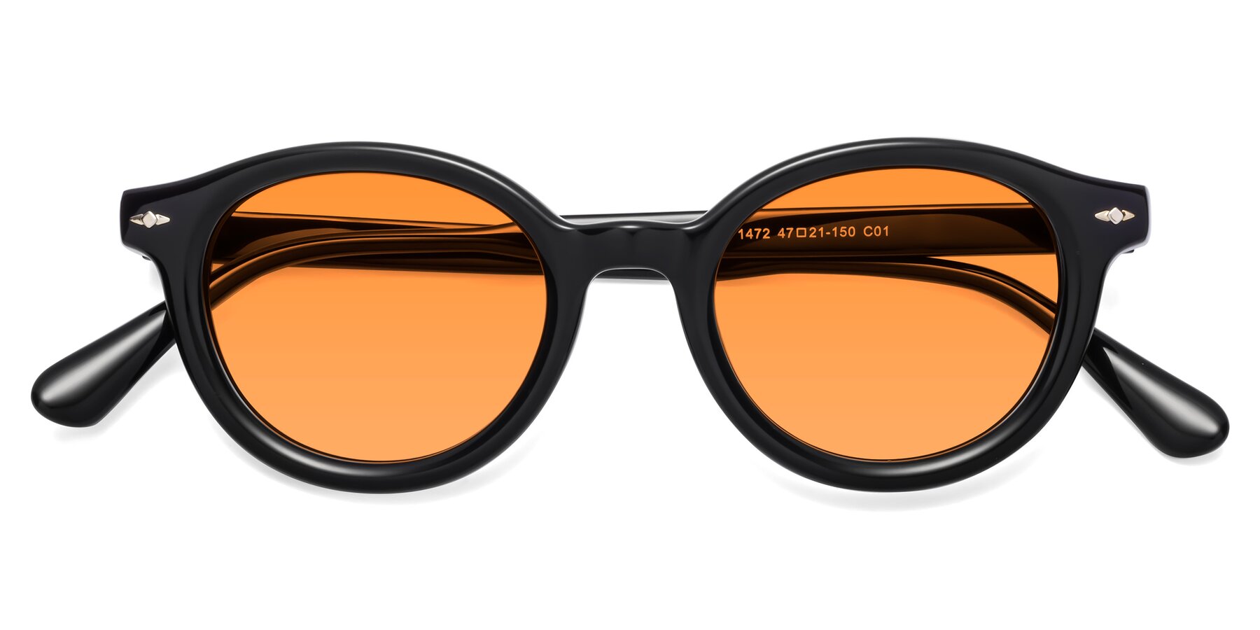 Folded Front of 1472 in Black with Orange Tinted Lenses